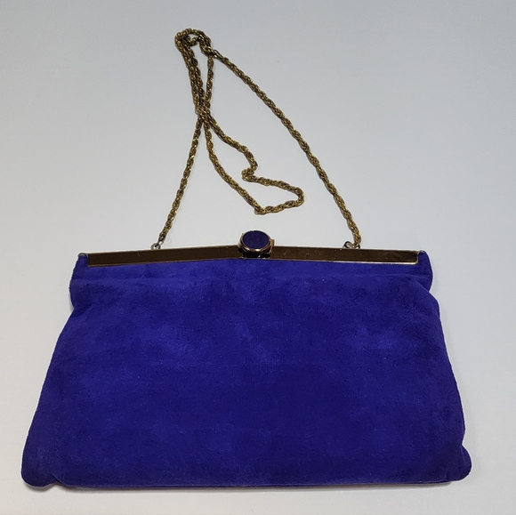 GENUINE SUEDE PURPLE 1970s CLUTCH WITH CONVERTIBLE CHAIN FOR SHOULDER BAG. NWT - Picture 7 of 13